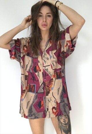 PATTERNED OVERSIZED RETRO VINTAGE UNISEX FESTIVAL SHIRT