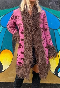 70's Velvet Penny Lane Afghan Faux Fur Coat