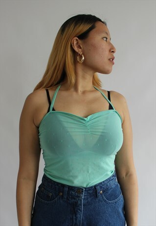 TEAL LEVIS MESH SPARKLE HALTER TOP