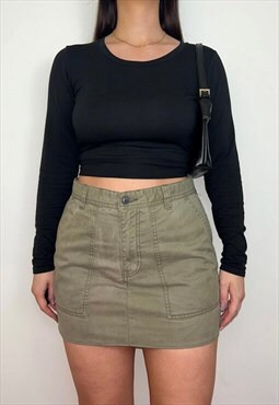 Reworked Khaki Y2K Mini Cargo Skirt