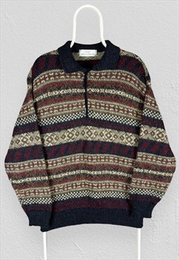 Vintage St Michael Patterned Knit Jumper Wool Mens Large