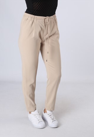 HIGH WAISTED TROUSERS PLAIN TAPERED LEG UK 10 (DK5B)