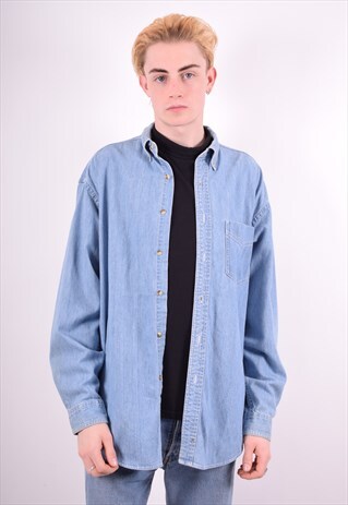 MENS VINTAGE DENIM SHIRT LARGE BLUE 90'S