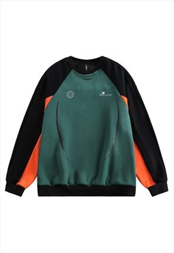 Raglan sweatshirt velvet feel jumper utility top in green