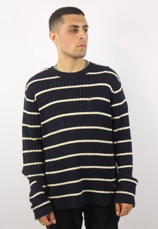 VINTAGE POLO RALPH LAUREN STRIPED NAVY JUMPER