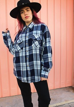 Navy & White Check Thick Soft Flannel Long Sleeved Shirt