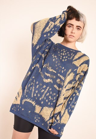 90'S RETRO ABSTRACT GRAPHIC PATTERN KNIT JUMPER