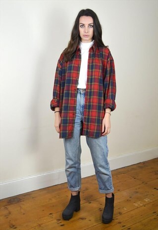 90S VINTAGE RED CHECKED FLANNEL SHIRT