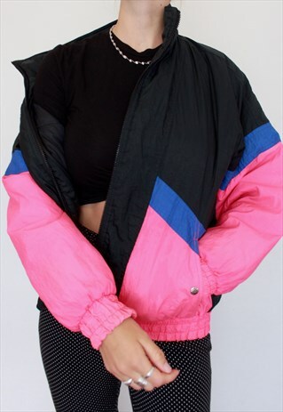 VINTAGE 80S 90S RARE AZTEC PATTERN PADDED SKI BOMBER JACKET
