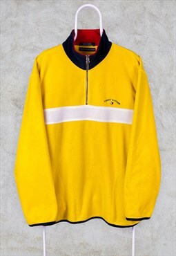 Vintage Tommy Hilfiger Yellow Fleece 1/4 Zip Sweatshirt XL