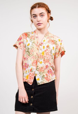 90'S VINTAGE PEACH FLORAL BLOUSE