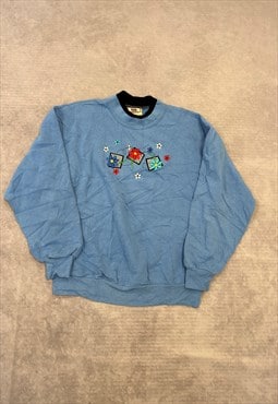 Vintage Sweatshirt Embroidered Flowers Patterned Jumper