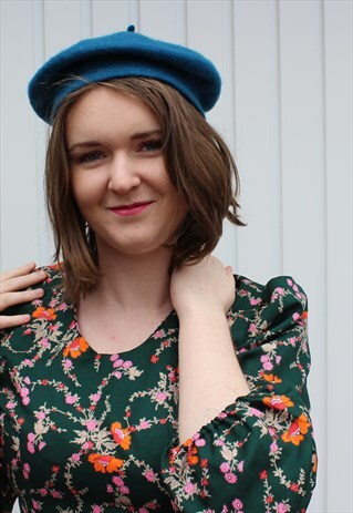 VINTAGE PETROL BLUE WOOL BERET