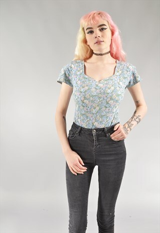 VINTAGE GREEN FLORAL BODYSUIT