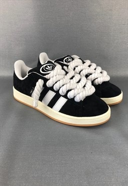 Campus 00s Black with Thick Chunky Rope Laces