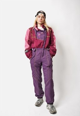 Vintage ski suit womens purple red pink Retro 90s 80s winter