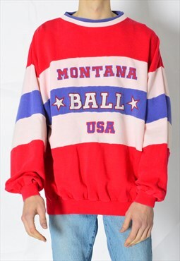 Vintage 80s Pink Purple Graphic USA Montana Sweatshirt