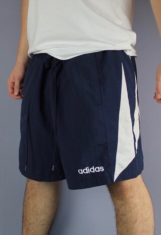 VINTAGE ADIDAS SHORTS IN NAVY WITH POCKETS, EMBROIDERED LOGO