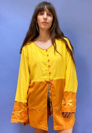 VINTAGE 90'S BOHEMIAN EMBROIDERED LONG SLEEVE TUNIC - M