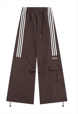 Parachute joggers utility striped pants skate trousers brown