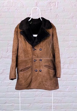 Vintage Sheepskin Coat Faux Fur Suede Leather Jacket Medium
