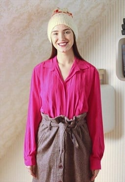Bright pink fuchsia long sleeve pleated shirt