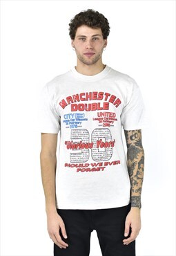 Vintage Manchester United Double Trophy Tee T Shirt