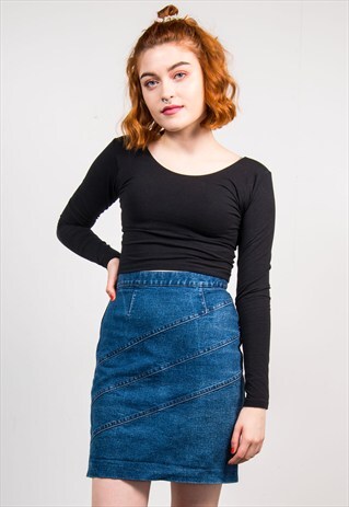 VINTAGE 90'S DARK BLUE DENIM PENCIL STYLE MINI SKIRT