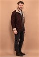 VINTAGE 90'S MEN FAUX SHEEPSKIN BOMBER JACKET IN BROWN