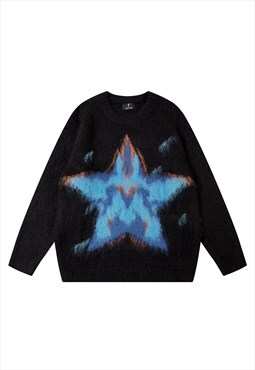 Fluffy sweater star print fluffy knitwear gilet jumper black
