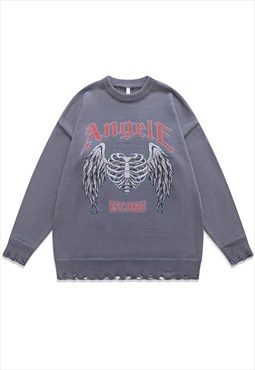 Angel wings sweater bones knit distressed scary jumper grey