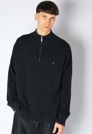 Y2K BLACK KNIT TOMMY HILFIGER ZIPPER JUMPER