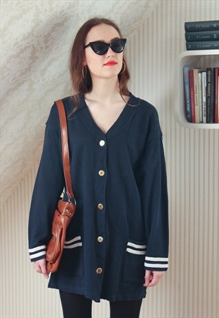 NAVY RIBBED CARDIGAN