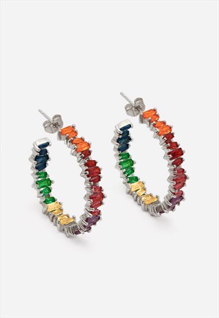 BIG RAINBOW HOOP EARRINGS IN SILVER