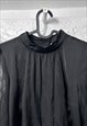 SATIN BLACK BLOUSE WITH SHEER SLEEVES - XS