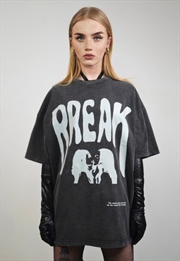Lesbian tshirt girl kiss tee vintage wash punk top acid grey