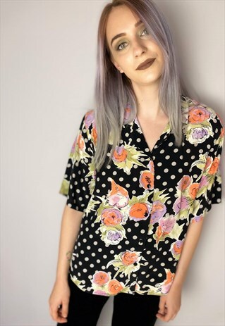 VINTAGE 90S COLOURFUL WHITE BLACK POLKE DOT