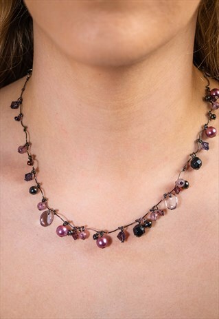 VINTAGE PINK & LILAC BEAD NECKLACE