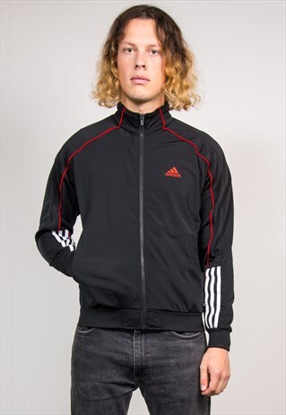 ADIDAS 90'S VINTAGE BLACK RED SPORT TRACKSUIT JACKET