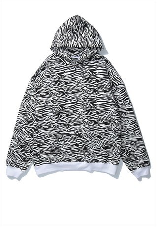 ZEBRA PRINT FLUORESCENT HOODED SWEATSHIRT ANIMAL HOODIE