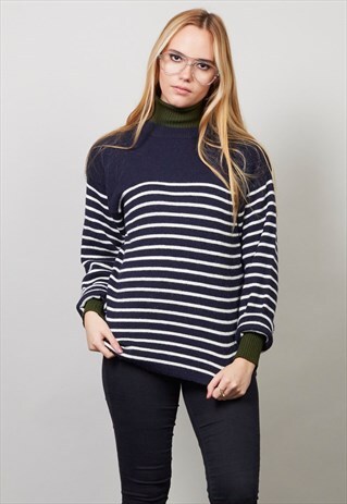 VINTAGE 90'S NAVY BLUE NAUTICAL WOOL JUMPER