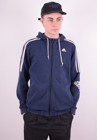 ADIDAS MENS VINTAGE HOODIE JACKET MEDIUM NAVY BLUE 90'S