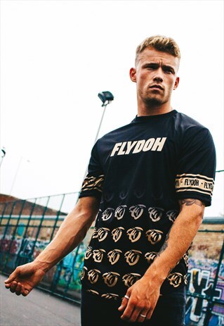 SLIM FIT BLACK & GOLD RETRO T-SHIRT