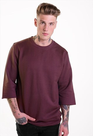 ESSENTIAL 3/4 SLEEVE JUMPER T-SHIRT - MAROON RED