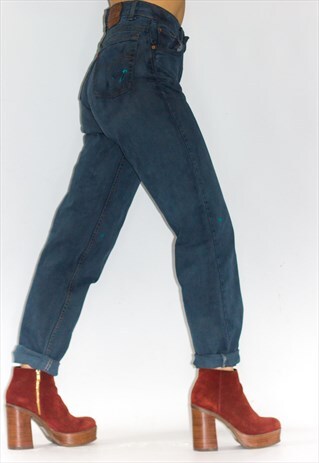 VINTAGE HIGH WAISTED TEAL/ NAVY LEVI JEANS