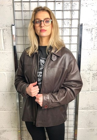 calvin klein brown leather jacket