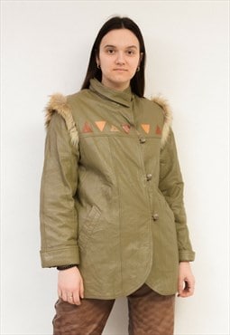Gigi Pary Vintage Women's L Leather Jacket Coat Park Green