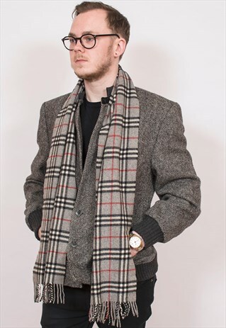 VINTAGE BURBERRY GREY LAMBSWOOL SCARF
