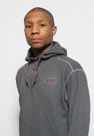VINTAGE NIKE1/4 ZIP LOGO HOODIE GREY