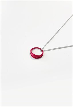 Women's Resin Red Ring Pendant Necklace Chain - Silver